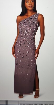 Adrianna Papell 3D Floral Hand-Beaded One-Shoulder Long Column Gown In  Moonscape | eBay