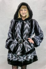 Clearance Sheared Rex Rabbit Fur Parka With Mink Trim And Matching Bag- Sz 8-10
