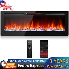 60" Electric Fireplace 1500W Heater Recessed Wall Mounted Fireplace Smart Wifi 