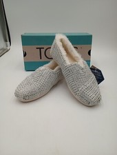 Toms Alpargata White Cozy Grey Sweater Knit Flat Slip On Womens Size 5.5