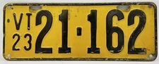 1923 Vermont License Plate VT 23 #21-162 Antique Car 102 Year Old License Plate