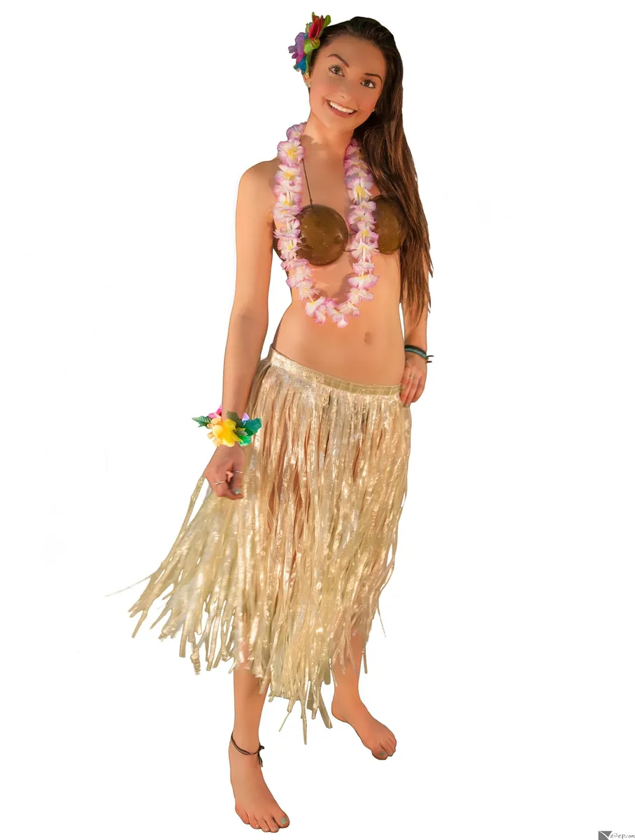Hawaiian Luau Party Grass Skirt Coconut Bra Lei 5pc Hula Girl
