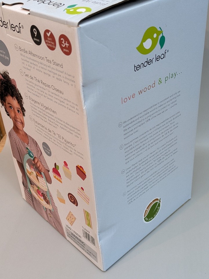 Tender Leaf Toy Wooden Birdie Afternoon Tea Stand with Cakes slight