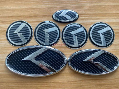 7P Carbon Fiber Emblem Badges SET Front Rear Steering Wheel Caps fit For KIA RIO - Picture 2 of 6