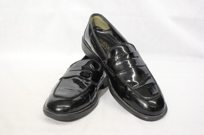 ADOLFO Black Patent Leather Penny Loafer Shoes, Handmade 
