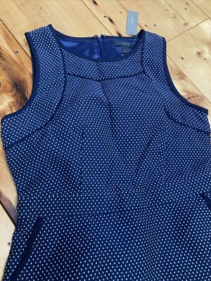 J. CREW Dress 2 Navy White Sleeveless Pockets Lined NWT Jacquard Dot Style E8665