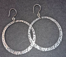 SILPADA-Sterling Silver Hammered Oxidized Round Dangle Hoop Earrings W1552
