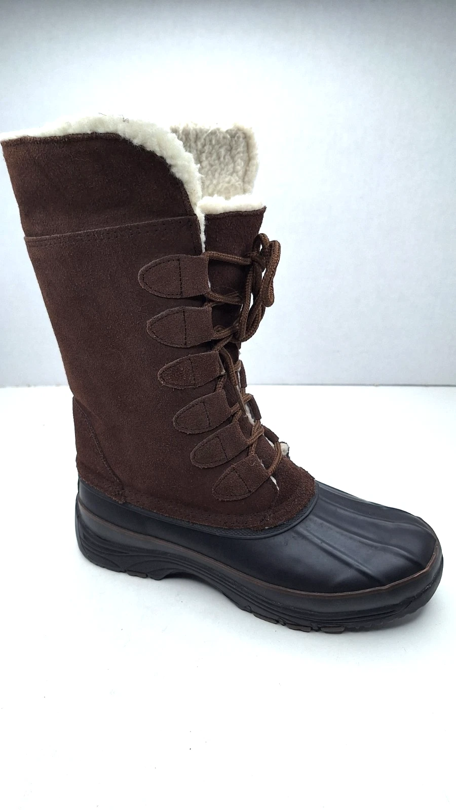 Khombu Highland Leather Faux Fur Brown Black Winter Boots Women's Size 7
