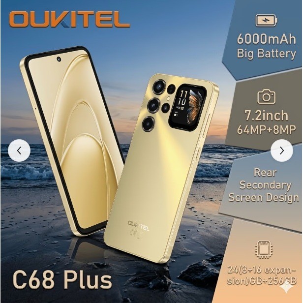 Oukitel C68 Plus Gold 7.2" 256GB Smartphone 6000mAh Battery + 2x 256GB SD Cards