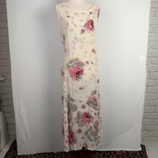 Vtg Maxi Dress Sleeveless Crinkle Floral Tie Back Fairy Grunge Whimsigoth 90s PM
