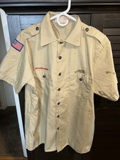 Boy Scout BSA UNIFORM SHIRT Men s Large Short Sleeve Tan P11