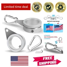 Pack of 2 Matte Silver Flag Pole Rings - Anti-Wrap 360° Design for Easy Install