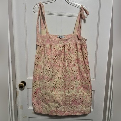 En Saison pink cream romantic flirty eyelet dress Paris Streets Size M