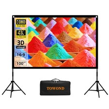 Projector Screen and Stand, 100 inch Portable Movie Screen Indoor Outdoor 16:...