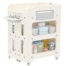Baby Changing Table, with Lockable Wheels Foldable Portable Diaper Station, W...