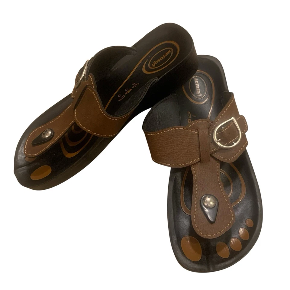 Aerosoft  Comfit Flip Flop Women's   Sandals Brown Black Size 41 US 10 - Image 2 of 4