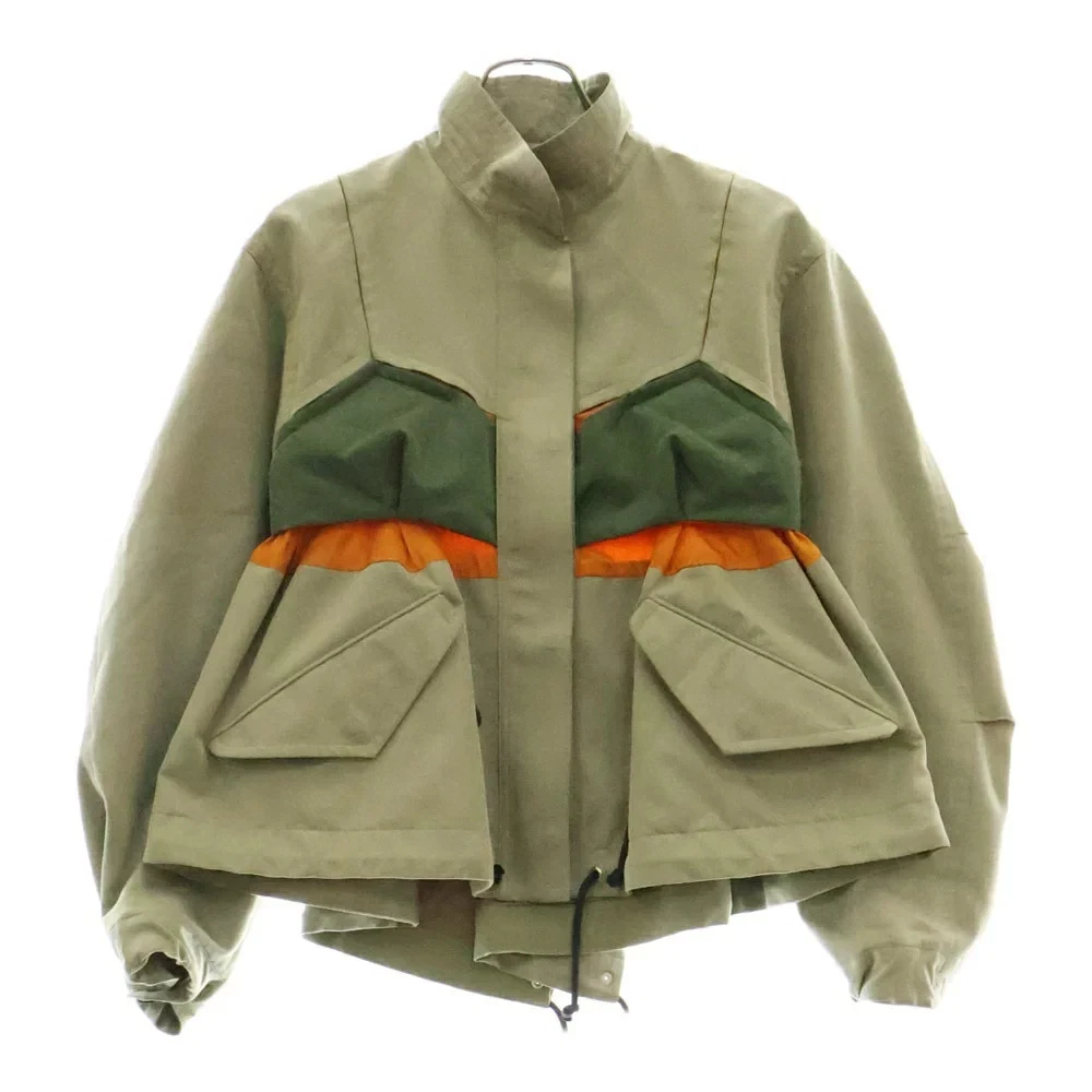 Sacai 22AW cotone gabardine misto blouson stand colletto giacca donna cachi us