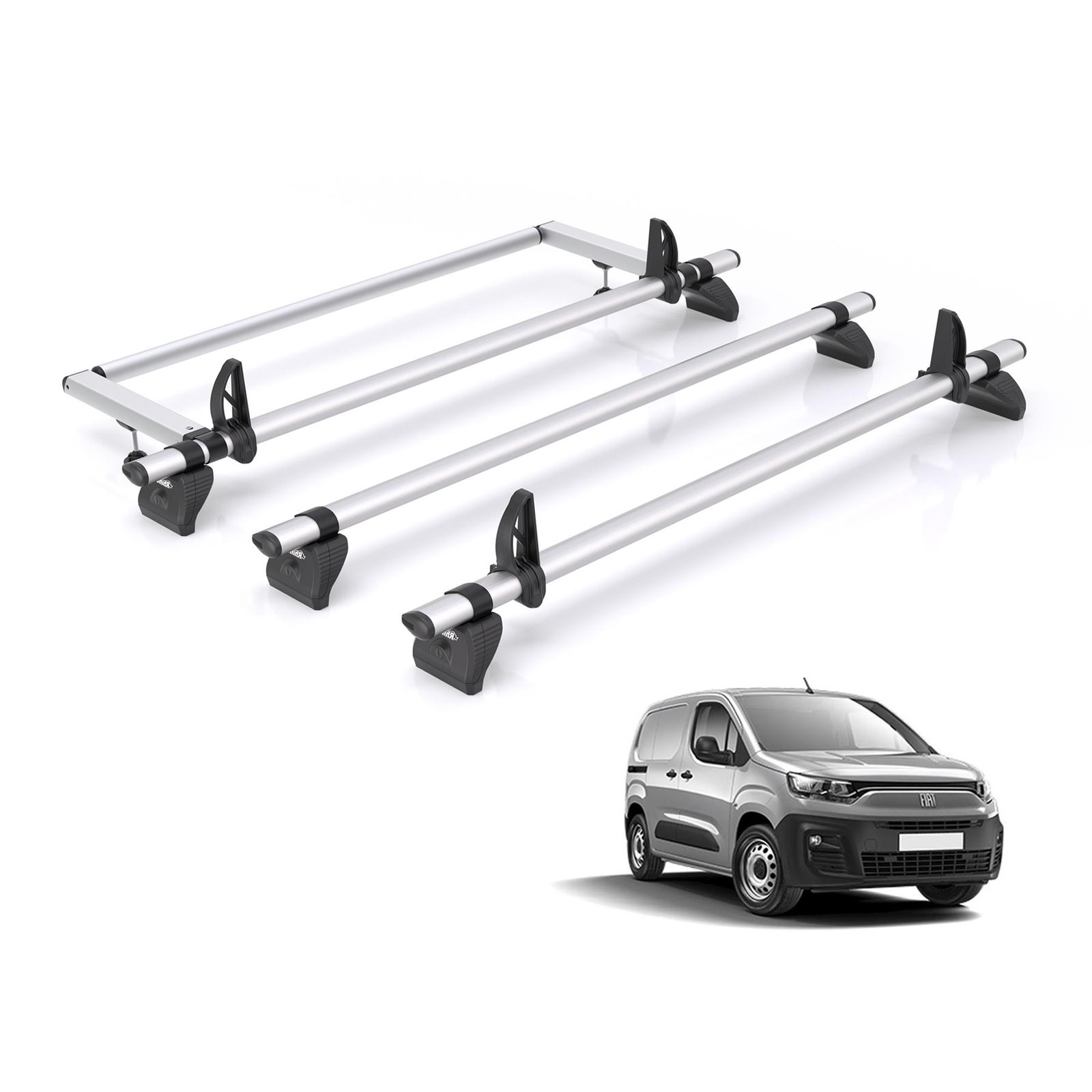 Fiat Doblo Roof Rack for 2022+ Short (L1) Van 3 Roof Bars & Roller - Rhino Pro