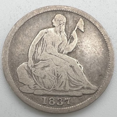 1837 Small Date Seated Liberty Half Dime   No Stars, No Drapery VF to XF H10C