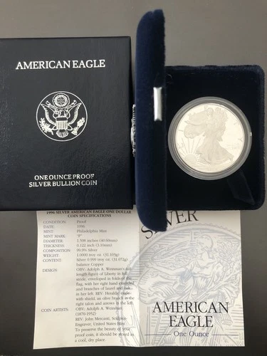 WOW MINT! 1996 P American Silver Eagle Bullion Proof $1 Coin Collectible OGP COA