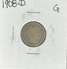 1908-D BARBER SILVER DIME ~GOOD  ~NICE COIN~ 90% SILVER