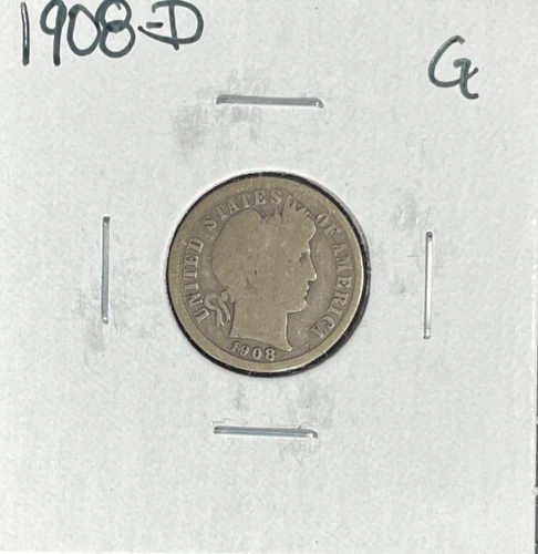 1908-D BARBER SILVER DIME ~GOOD  ~NICE COIN~ 90% SILVER