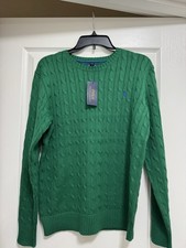 NWT Polo Ralph Lauren Green Cable Knit Yellow Pony Pullover Sweater Kids XL