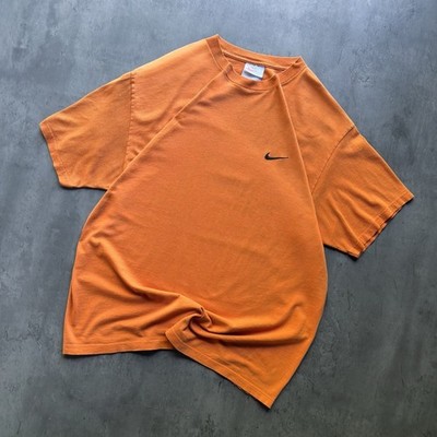 Vintage Nike Mini Swoosh T Shirt Mens L Orange Made USA Embroidered Logo 90s