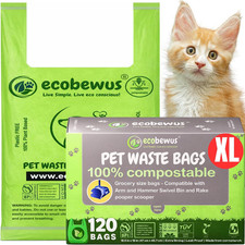 100 Compostable XL Pet Waste Bag 120 Ct. Plant-Based Cat Litter Bags Cornstar