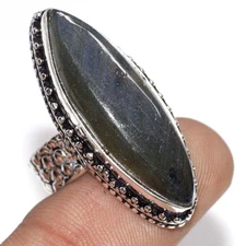 Vintage Style Fiery Labradorite 925 Silver Plated Gemstone Ring US 7.5 JW