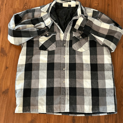 FiveBrother black and white buffalo Check plaid medium weight lightweight jacket