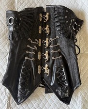 Gothic/Steampunk leather corset, black, laces, chains, hooks, grommets, size 24