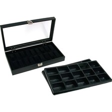 30 Pocket Watch Jewelry Display Tray  Glass Lid Case