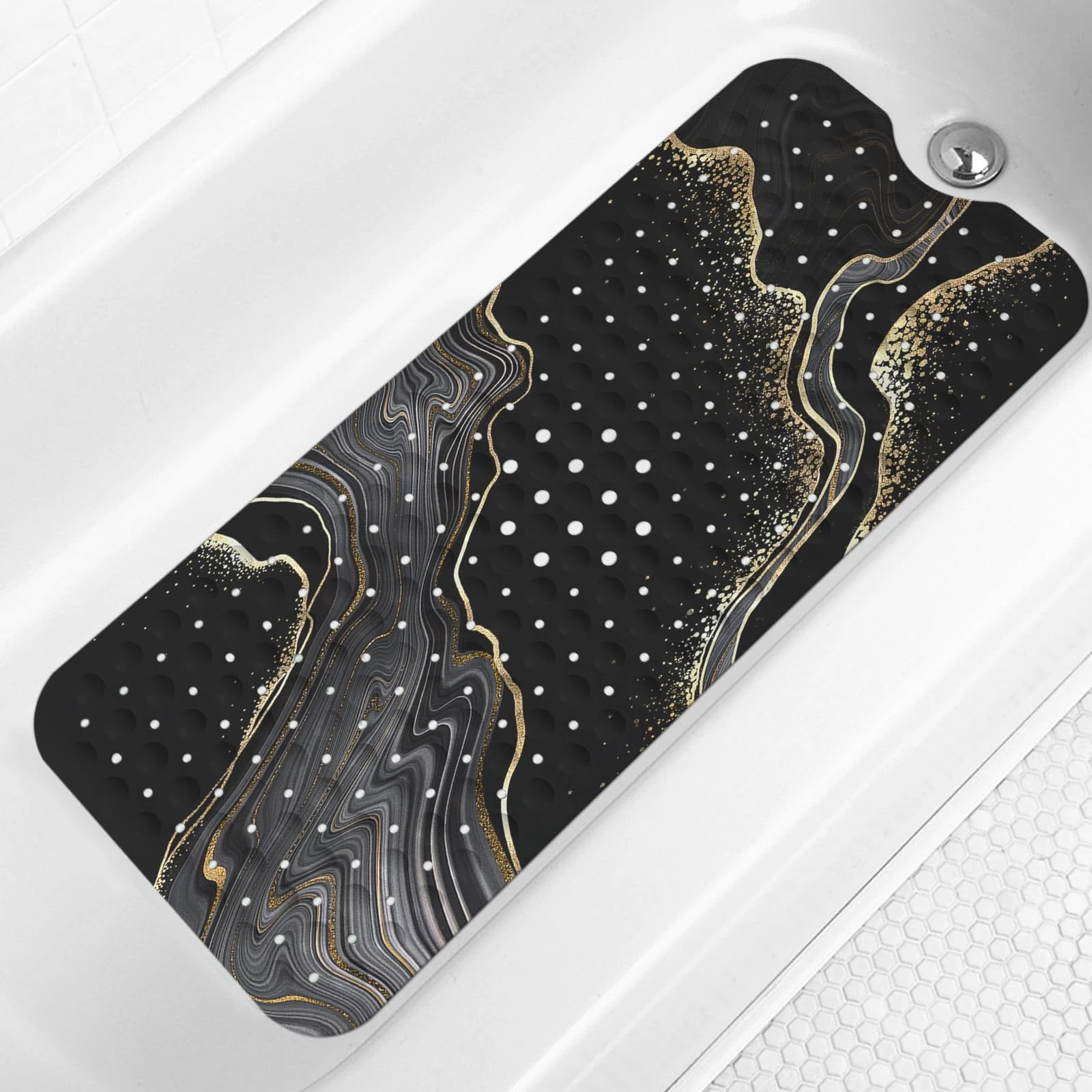 LNOND Marble Bath Tub Mat Non 40" x 16" (Rectangular), 2-black Gold