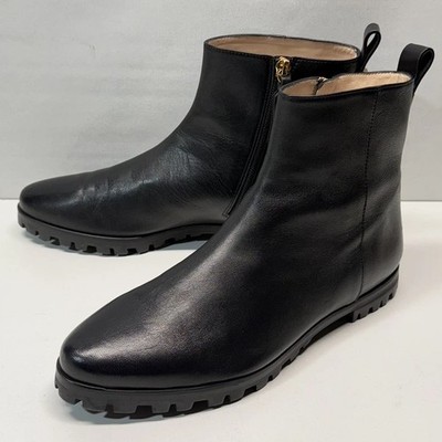 Stuart Weitzman Riley Black Leather Ankle Boots Bootie Mini Lug Sole Size 7.5 M