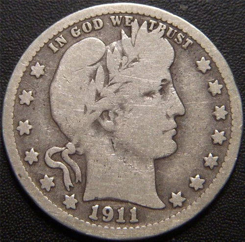 1911-D Barber Quarter - Full Rims Majority of the Major Details Are Outlined