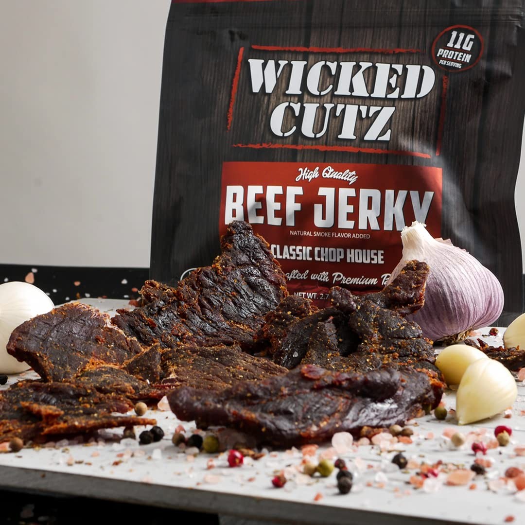 Wicked Cutz Classic Chop House Beef Jerky 33g Protein Per Bag Tender & Easy t...