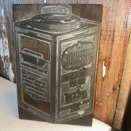 Vintage Galena Manufacturing Print Block Huge 8” X 12”x 7/8” Thick On Wood Back