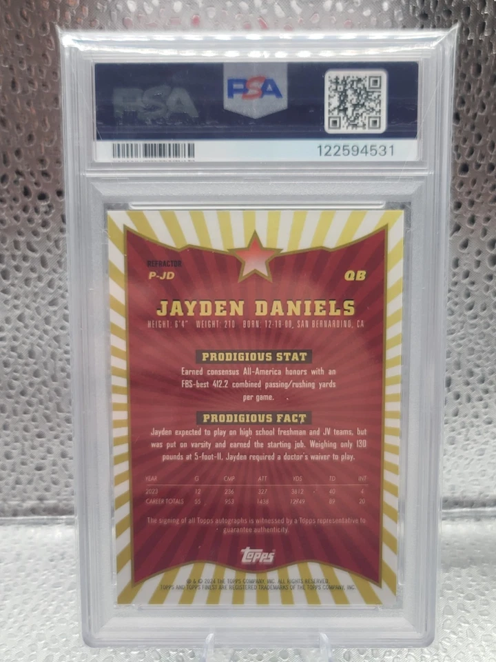 2024 Finest JAYDEN DANIELS #PJD RC Prodigies Auto Refractor Rookie - PSA 9 Foto 2 de 2