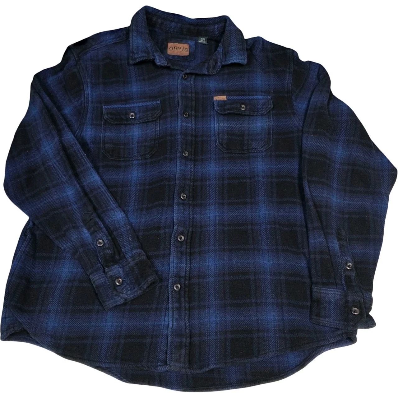 Orvis Flannel Shirt Mens XL Blue Plaid Button Up Long Sleeve Outdoor Workwear