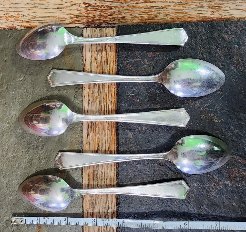 ✅️ LOTE DE 5 COLHERES DE CHÁ/COLHERES DE CHÁ ANTIGAS c1915 SALEM AKA LOWELL BANHADAS A PRATA 🍵 - Imagem 2 de 4