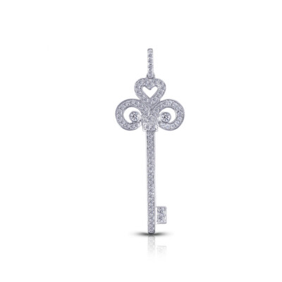 0,66 Karat F/VS2 Rundschliff natürliche zertifizierte Diamanten Platin Anhänger + Kette