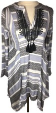 Knox Rose Blue Striped Embroidered Dress/Cover‑Up – XS – Beach Lightweight