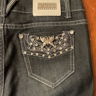 ポケット Atseven Medium Wash Embellished Skinny Blue Jeans Size 11