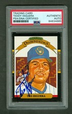 Teddy Higuera 1985 Donruss Diamond Kings PSA Authentic Encased On Card Autograph