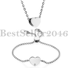 Womens Charm Mini Heart Pendant Chain Necklace Bracelet Set Valentine's Day Gift