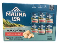Six Packs Mauna Loa Hawaiian Sea Salt Dry Roasted Macadamias Nuts 4oz Each Cup N