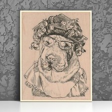 Mounted Rubber Stamp, Sharpei Dog In Curlers, Shar Pei, Dog, Wrinkly Dog, Dog