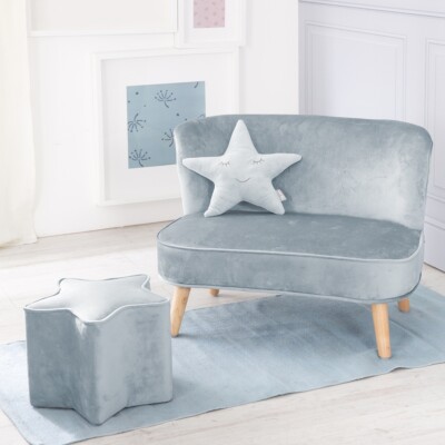 Roba Kids Lil Sofa Set mittel (Sofa + Hocker + Kissen) Style Hellblau Sky TOP