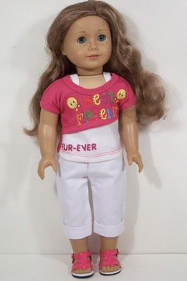 PINK Best Friend Top WHITE Capri Pants Doll Clothes For 18'' American Girl (Debs*